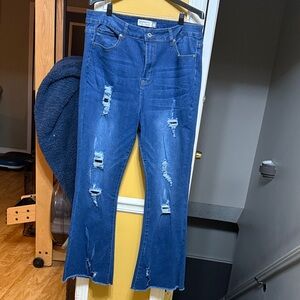 Distressed, flared Leg Jeans - Blue
